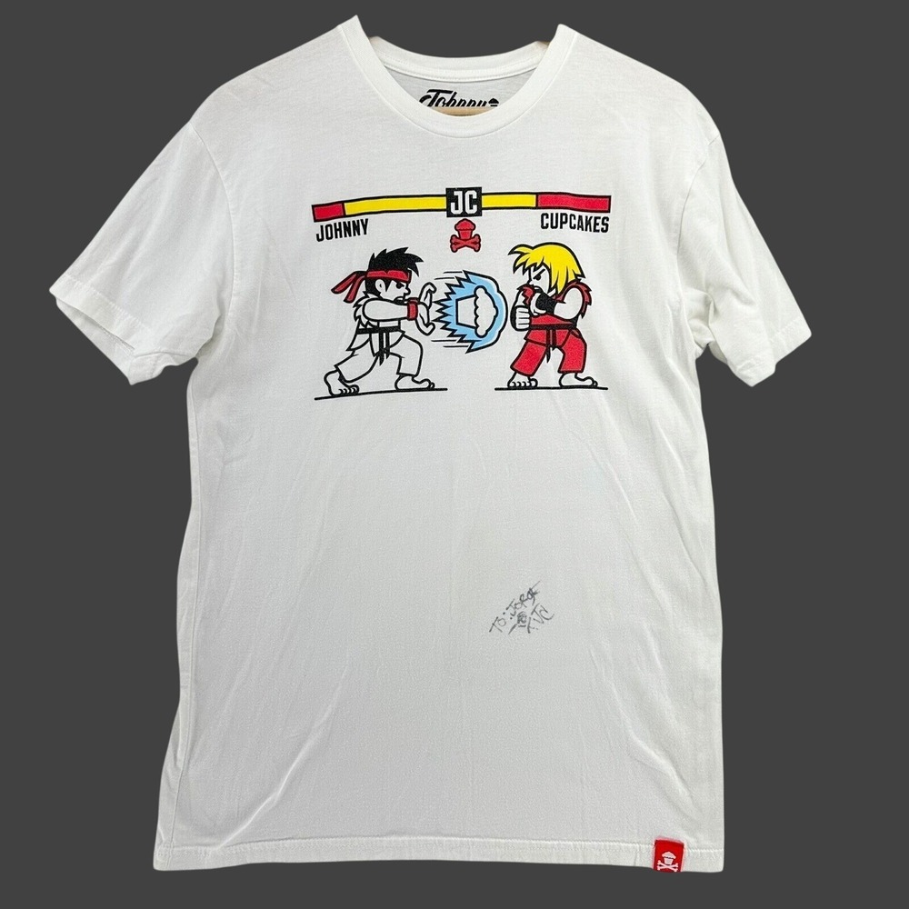 Johnny Cupcakes Signed Autographed Pop Up Street Fighter Shirt Mens Medium White